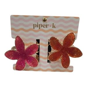 💕🔹️Piper K 🔹️Pink and Orange Glitter Flower Hair Clips